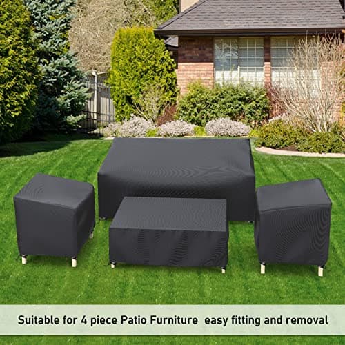 STARTWO Outdoor Waterproof Patio Furniture Covers 4-Piece Set for Chairs 32in, Loveseat 56in, Coffee Table 45in, Heavy Duty 600D, Black — view 7