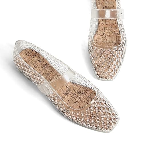 DOEYG Jelly Mary Ballet Flats for Women Jelly Sandals Shoes Women Beach Jellies Mary Jane Flats Ballerina Shoes, Jelly Clear, 9 — view 5