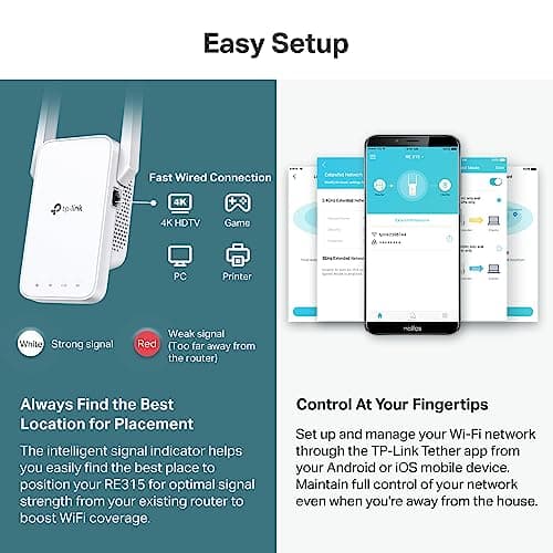 TP-Link AC1200 WiFi Extender - 1.2Gbps Home Signal Booster, Dual Band 5GHz/2.4GHz, Up to 1600 Sq.ft and 32 Devices, EasyMesh Compatible, One Ethernet Port (RE315) — view 5