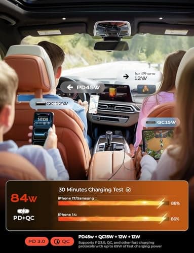 LISEN Retractable Car Charger, 84W Car Charger USB C Fast Charge, 4 in 1 — view 5