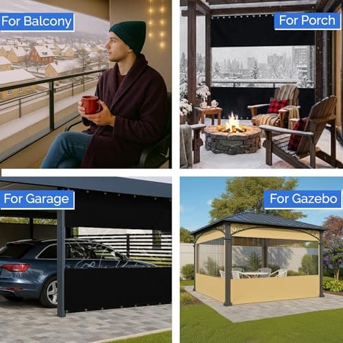 Covers & All Vinyl Outdoor Curtains for Patio Waterproof 18 oz Outdoor Clear Panel Curtains, Gazebo curtains with Brass Grommets for Pergola, Porch & Patio Walls for Winter (8 x 7 ft, Black) — view 3