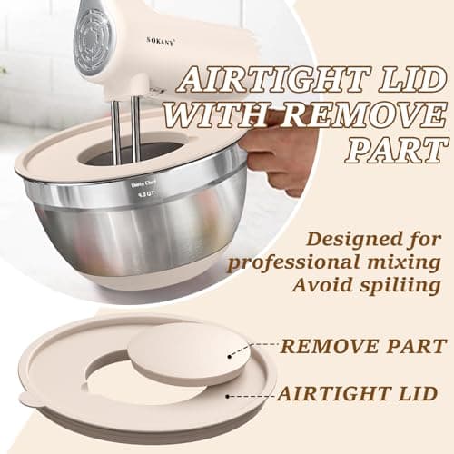 Umite Chef Mixing Bowls with Airtight Lids Set, 8PCS Stainless Steel Nesting Bowls with Grater Attachments, Non-Slip Bottoms, 5, 4, 3.5, 2, 1.5QT for Mixing & Serving — view 5