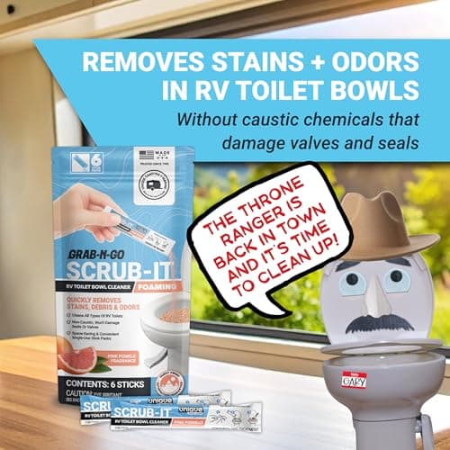 Unique Scrub-It Foaming RV Toilet Cleaner - Pink Pomelo Scent, 6 Count Stick Packs, Premeasured, No-Mess, Grab-N-Go Powder Removes Stains from RV Toilet Bowls, Helps Lubricate Valves and Seals — view 3