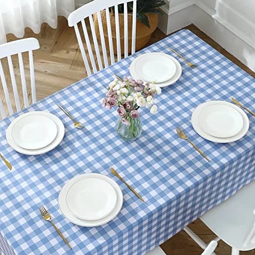 Romanstile Rectangle Vinyl Tablecloth, 100% Waterproof Buffalo Gingham Plastic Table Cloth, Heavy Duty Wipeable Checkered Table Covers for Outdoor, Camping, Picnic, Patio - 54 x 78, Light Blue — view 4