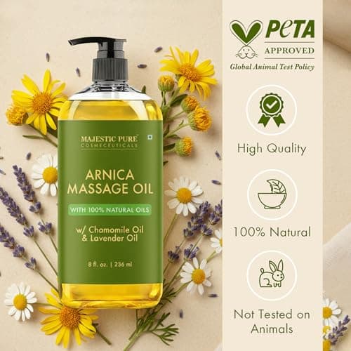 MAJESTIC PURE Arnica Massage Oil for Massage Therapy - with Lavender and Chamomile Essential Oils - Multipurpose Instant Absorption Full Body Massage - 8 fl. oz — view 4