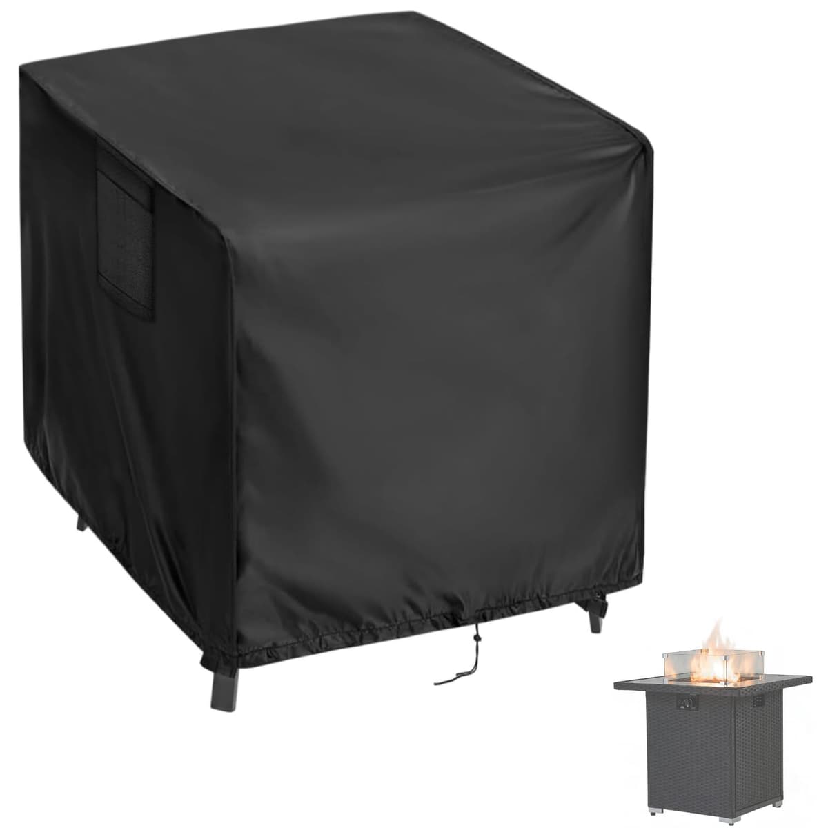 Fire Pit Cover 84 x 84 x 61 cm, Waterproof Windproof Square Fire Pit Cover with Drawstring, 420D Heavy Duty Firepit Covers for Garden Fireplace, Fire Pit Table, Black