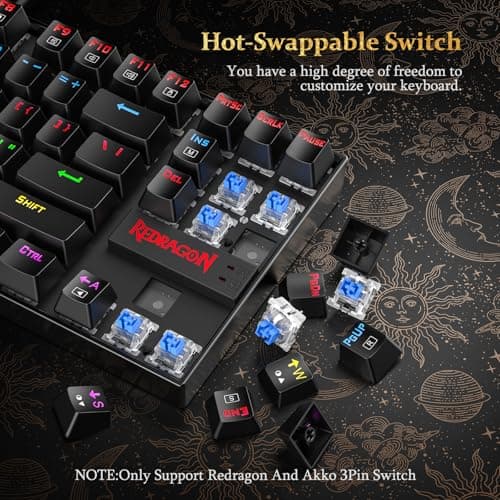 Redragon K552P Mechanical Gaming Keyboard TKL with 18 Backlight Modes, Hot-Swappable Blue Switches, 87-Key Compact Ergonomic Design, N-Key Rollover & Software Programmable Macro - RGB, Black — view 3