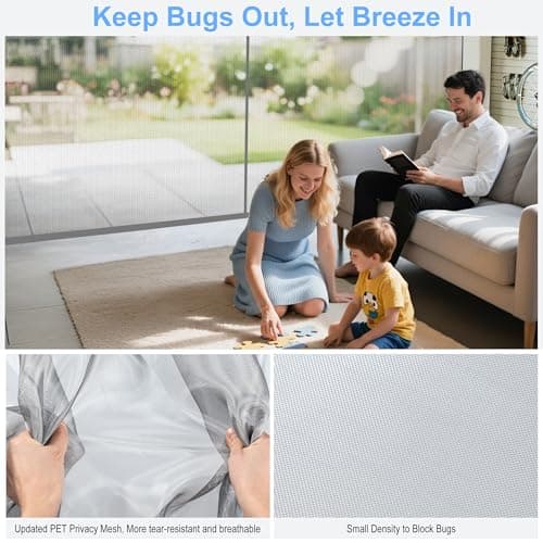 HBlife Privacy Garage Door Screen for 1 Car Garage, 9x7FT Heavy Duty Magnetic Garage Screen Door Mesh, Hands Free Retractable Garage Net Screen with 6 Roll Up Starps and 26 Magnets, Silver Grey — view 5
