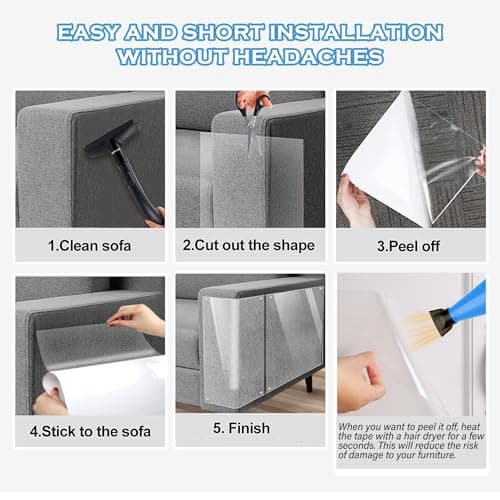 Cat Scratch Protector 7.87" x 197" Self-Adhesive Single Side Furniture Protectors from Cats Scratch, Cat Couch Scratch Protector, Transparent DIY Cutting Anti Scratch Furniture — view 6