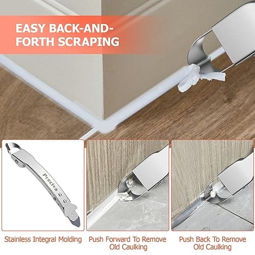 Caulking Tool kit, Preciva 4 in 1 Sealant Finishing Tool, Stainless Steel Caulk Remover Tool with 5 Silicone Squeegee for Kitchen Bathroom Window Sink Tile Joint (Silver) — view 4