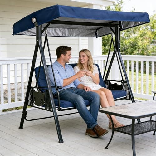 75 inch Replacement Canopy for Swing Seat 2 3 Seater, Patio Swing Canopy Replacement, Sunscreen Hammock Cover Top Garden Outdoor, Waterproof Patio Swing Canopy Top Cover, Beige (Blue-75x47'') — view 4