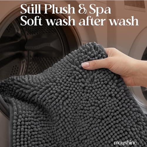 MAYSHINE Bathroom Rug, Soft Plush Chenille Bath Mat, PVC Non Slip Backing, Absorbent Washable Quick Dry Bathroom Rugs, Bath Mats for Bathroom Floor | Bathroom Carpet Rug Mats | Lavender, 24"x17" inch — view 4