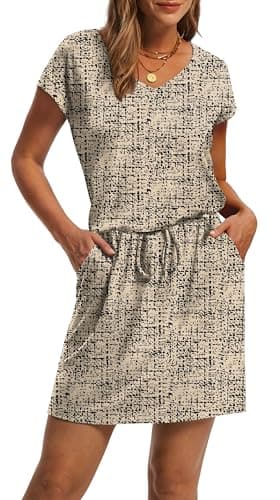 OFEEFAN Boho Dresses for Women 2026 Summer Spring Tshirt V Neck Tie Front Dress Sundresses Beach Vacation Clothes Boho Outfits S — view 2