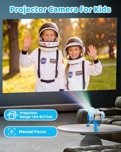 Kids Camera with Projector, 1080P Digital Video Camcorder, 48MP Photo Camera, Portable Toddler Camera Christmas Birthday Travel Gift Toy for Boys Girls Age 3 4 5 6 7 8 9 10 11 12, Blue