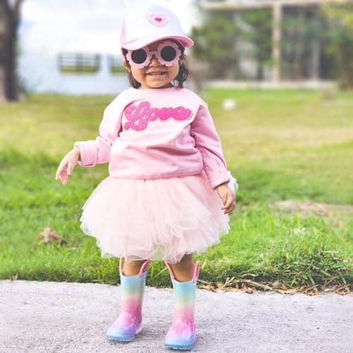 EUXTERPA Kids Toddler Light Up Rain Boots Girls Waterproof Patterns and Glitter Boots with Easy On Handles, Pink Gradient, Toddler Size 7