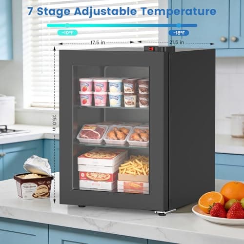 Kndko 2.4 Cu Ft Mini Freezer with Display Glass Door, 7 Adjustable Temperature Settings -10°F to -18°F, Upright Small Freezer With Removable Shelves Perfect for Ice Cream — view 4