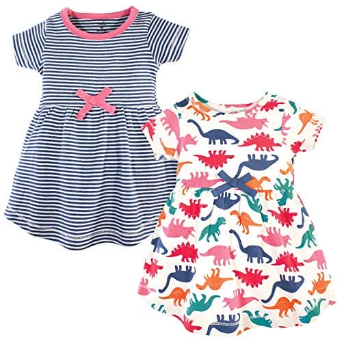 Touched by Nature Girls, Toddler, Baby and Womens Organic Cotton Short-Sleeve and Long-Sleeve Dresses, Baby Toddler Dinosaurs Short Sleeve, 4T