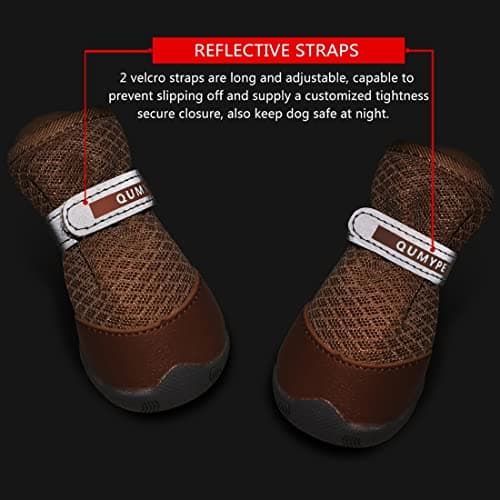 QUMY 4PCS Dog Shoes for Small Dogs, Hot Pavement Summer Puppy Dog Boots & Paw Protectors with Soft Anti-Slip Rubber Sole, Mesh Breathable Dog Booties for Hardfloors, Walking Running Khaki Size 2 — view 4