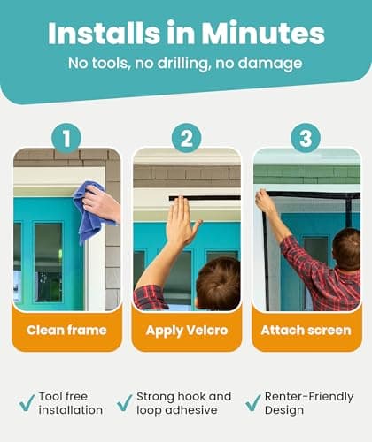 Flux Phenom Magnetic Screen Door - Bugs Out, Breeze in - 9min Install Auto-Sealing Heavy Duty Double Stitched Mesh, 52 Magnets, Hands Free Sliding & Patio Doors Net, Pet & Kid Friendly, 38 x 82 Inch — view 4