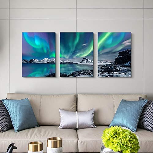 farmhouse Wall Art Aurora Scenery Painting on Canvas Wall decorations for living room Stretched and Framed Canvas Paintings 3 piece bedroom bathroom wall decor Ready to Hang for office Home Decor art — view 5