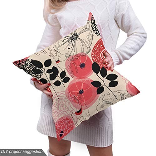 Ambesonne Floral Fabric by The Yard, Modern Abstract Big Circled Abstract Flowers Blossoms and Leaves Art Print, Decorative Fabric for Upholstery and Home Accents, 3 Yards, Charcoal Pink — view 4