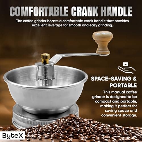 Stainless Steel Coffee Grinder Lid Attachment for Regular Mouth Mason Jars - Manual Crank Burr Grinder for Fresh Coffee, Ideal for Camping, Home Barista, Rust Proof Ceramic Mechanism (Wide) — view 3