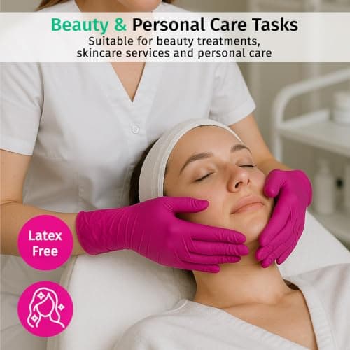 SF ColorTouch Magenta Nitrile Gloves M – 100 Disposable Latex Free Gloves, Powder Free Textured Grip for Beauty, Hair Coloring & Creative Use, 3.5 Mil — view 2