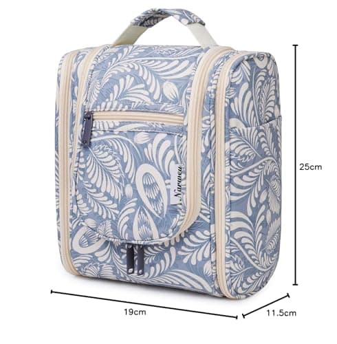 Narwey Small Hanging Toiletry Bag Women Travel Toiletries Makeup Bag Cosmetic Make up Bags for Travel Size Essentials Accessories (Medium, Blue Leaf) — view 8