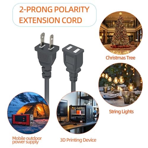 7FT Grey Extension Cord 2 Prong Polarized 5A Male to Female — view 2