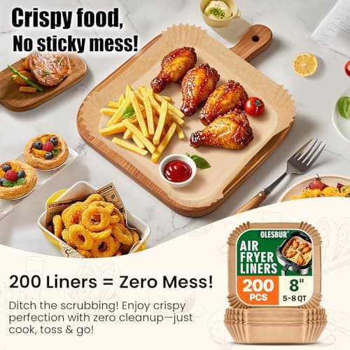 OLESBUR Air Fryer Liners Disposable, 200Pcs 8 Inch Airfryer Paper Liners, Unbleached Parchment Paper for Air Fryer Basket, Non-Stick Air Fryer Accessories, Liners for Baking, Parchment Paper Sheets — view 5