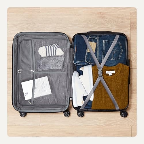 Amazon Basics 21-Inch Hardside Carry-On Luggage, Hardshell Suitcase With Wheels, Expandable For Up to 25% More Space, With Scratch-Resistant Surface, Four Multi-directional Wheels, Black — view 3
