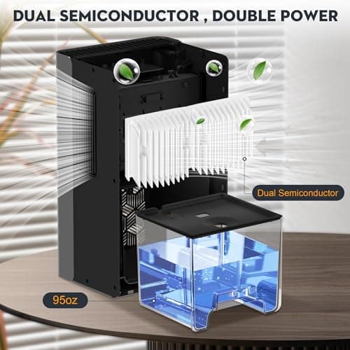 ToLife Dehumidifiers for Home, 1000 sq.ft Dehumidifier for Basement Bedroom Bathroom with 95 OZ Water Tank Auto Shut Off 7 Colors LED Light, Grey — view 2