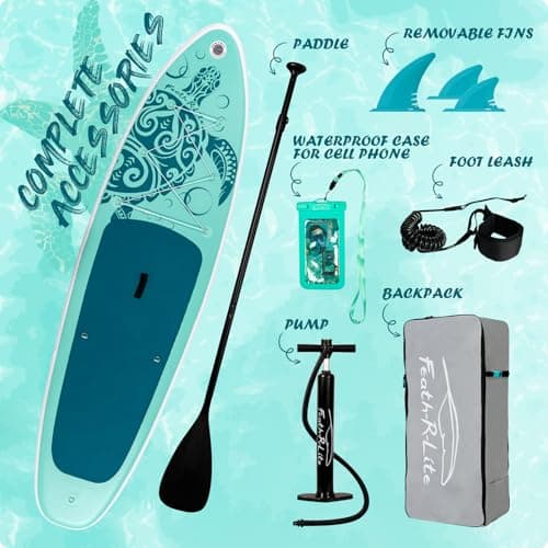 FEATH-R-LITE Stand Up Paddle Board 10'6''x33''x6'' Ultra-Light ISUP with Inflatable Paddleboard Accessories,Three Fins,Adjustable Paddle, Pump,Backpack, Leash, Waterproof Phone Bag — view 3