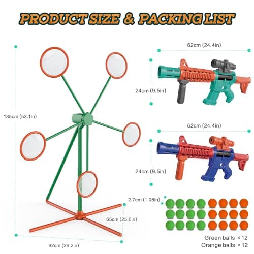 Marlrin Shooting Games Toys for Age 5 6 7 8 9 10+ Year Old Boys, Kids Toy Sports & Outdoor Game with Moving Shooting Target & 2 Popper Air Toy Guns & 24 Foam Balls, Gifts for Boys and Girls — view 4