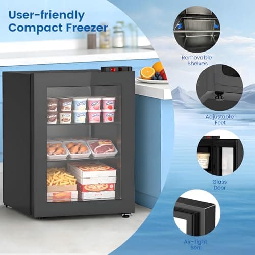 Kndko 2.4 Cu Ft Mini Freezer with Display Glass Door, 7 Adjustable Temperature Settings -10°F to -18°F, Upright Small Freezer With Removable Shelves Perfect for Ice Cream — view 5