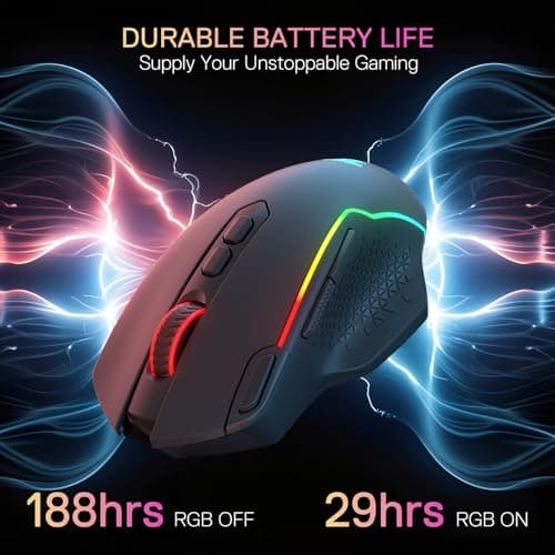 Redragon M810 MAX 3-Mode Wireless Gaming Mouse, 12000 DPI Wired/Wireless RGB Mouse w/Rapid Fire Key, 8 Macro Buttons, 188-Hour Reliable Power Capacity for PC/Mac/Laptop — view 4