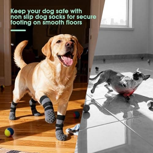 Kuoser Dog Socks with Grippers to Prevent Licking Paws, 4 Pcs Non Slip Dog Booties Paw Protector for Hardwood Floors, Double Sides Dogs Grippy Socks for Small Medium Large Senior Dogs — view 3