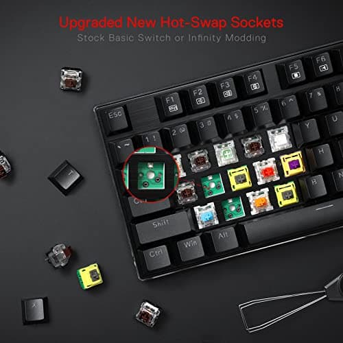 Redragon K556 RGB LED Backlit Wired Mechanical Gaming Keyboard, 104 Keys Hot-Swap Mechanical Keyboard w/Aluminum Base, Upgraded Socket and Noise Absorbing Foams, Quiet Linear Red Switch — view 4