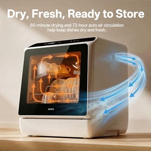 NOVETE Portable Countertop Dishwashers, Compact Dishwashers with 5L Built-in Water Tank & Inlet Hose, 5 Washing Programs, Baby Care, Air-Dry Function and LED Light for Small Apartments — view 3