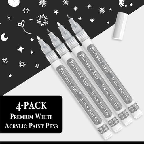 Pinturale Arts White Paint Pens Extra Fine Point | Set 4 White Acrylic Paint Pen Extra Fine Tip (0.7mm & 0.5mm) | For Black Paper, Ceramics, Rock Painting, Glass, Wood, Canvas, Metal — view 5