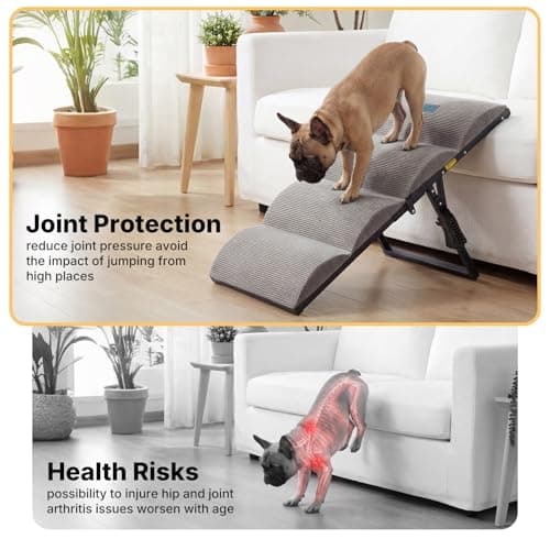 Veehoo Dog Ramp for Small to Large Dog, Foldable Pet Ramp for High Bed Couch, 5 Adjustable Height from 43cm to 59cm, Doggy Steps Cat Stairs with Non-Slip Pad and Metal Frame, Up to 130lbs — view 3