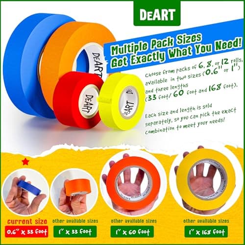 Colored Masking Tape Painters Tape 12 or 8 Pack 1 inch or 0.6 Inches Kids Arts Craft Supplies Coding Whiteboard Dry Erase Board Tape Thin Paper Tape Paint Tape No Residue Easy Removal DIY Crafts Arts — view 2