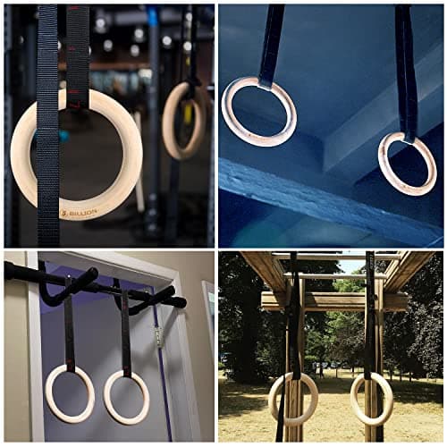 1.1 inch Gymnastic Rings with Number Strap,5BILLION Wooden Olympic Rings with Straps 2x15ft,Wood Gym Rings for Home Gym Full Body Workout,Quick Install Cam Buckle — view 7