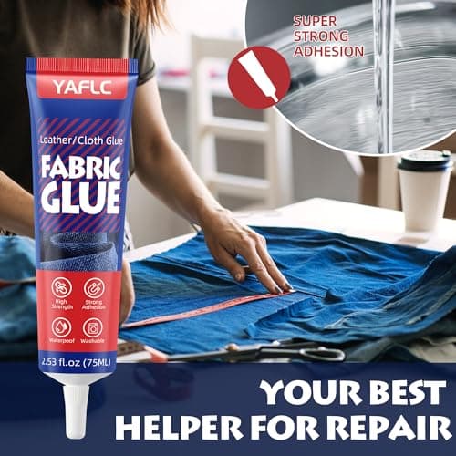 YAFLC Fabric Glue Permanent, Fabric Glue for Patch, Clear Fabrics Adhesive for Clothing Permanent Washable for All Cotton, Denim, Flannel, Polyester 75 ml — view 2