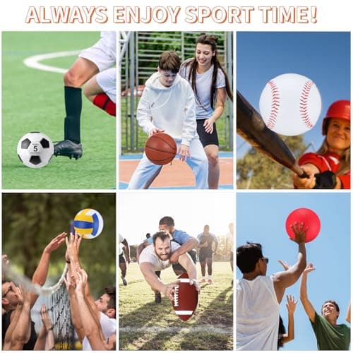 Leyndo 18 Pcs Sport Balls Bulk Set Basketball Football Volleyball Soccer Playground Baseball with Sport Equipment Bag Pump for Adults Gifts Outdoor Indoor(Brown) — view 4