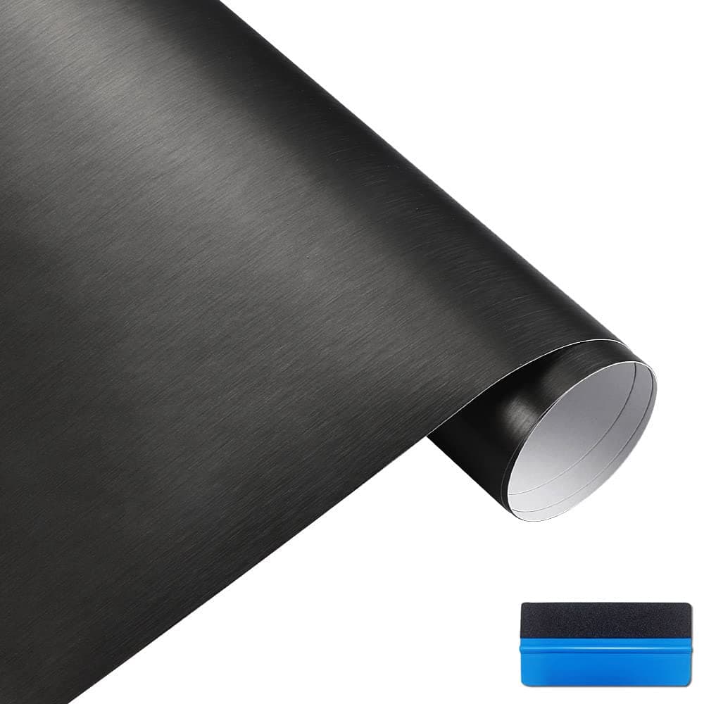 NewL Brushed Stainless Steel Metallic Vinyl Wrap Film Matte Chrome Car Wrapping Foil Sticker Sheet for Car Laptop Furniture (Black, 30cm x 150cm)