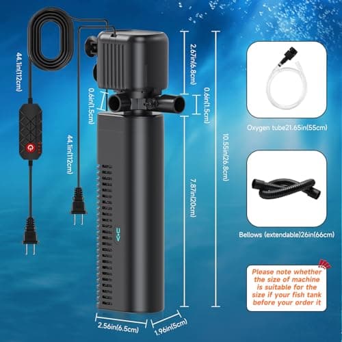 SYSENCIAGA Aquarium Filter with UV, 200GPH for 20-75 Gallon Tanks, Submersible with Timer for Crystal Clear Water in Aquarium, Pond, Turtle Tank（25W ） — view 5