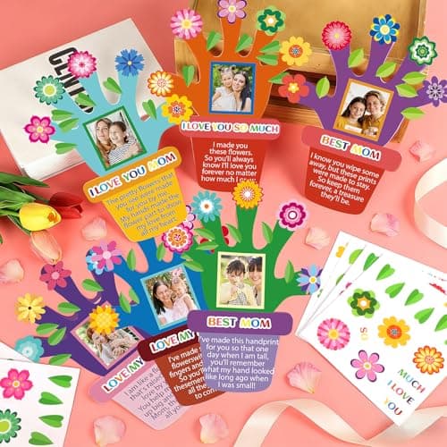 24 Sets Mothers Day Crafts for Kids Mother's Day Hand Picture Frame DIY Craft Kits Make Your Own Handprint Flower Pot Keepsake with Flower Stickers for Mom Gifts Spring Party Classroom Home Activities — view 5