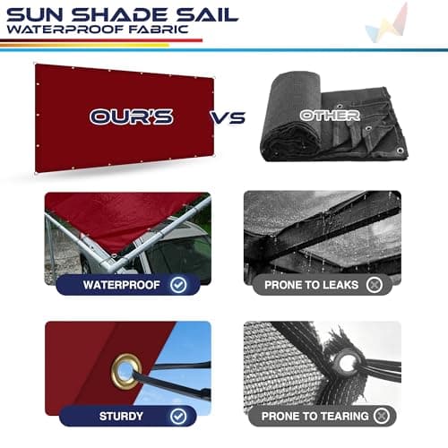 Windscreen4less 15' x 32' Waterproof Sun Shade Sail Straight Edge Outdoor Canopy Cover UV Block for Lawn Patio Backyard Garden Deck Pergola (Red) — view 5