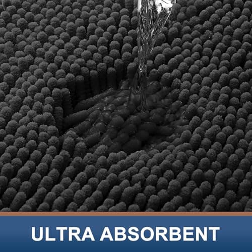 Smiry Luxury Chenille Bathroom Rugs 30x20, Extra Soft and Absorbent Shaggy Bath Mat, Machine Washable, Non-Slip Plush Carpet Runner for Tub, Shower, and Floor, Home Decor Accessories, Black — view 3